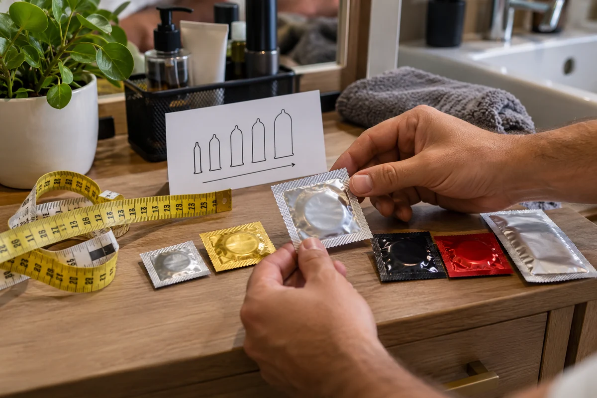 Mètre ruban et différents formats de préservatifs