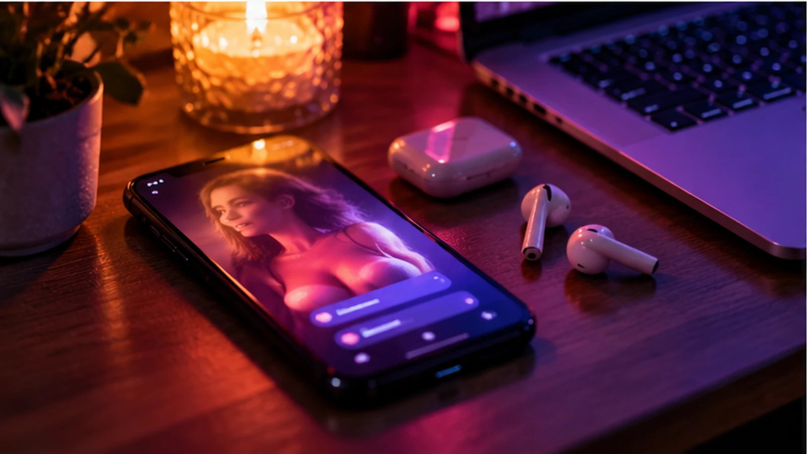 Téléphone affichant un personnage virtuel créé par intelligence artificielle