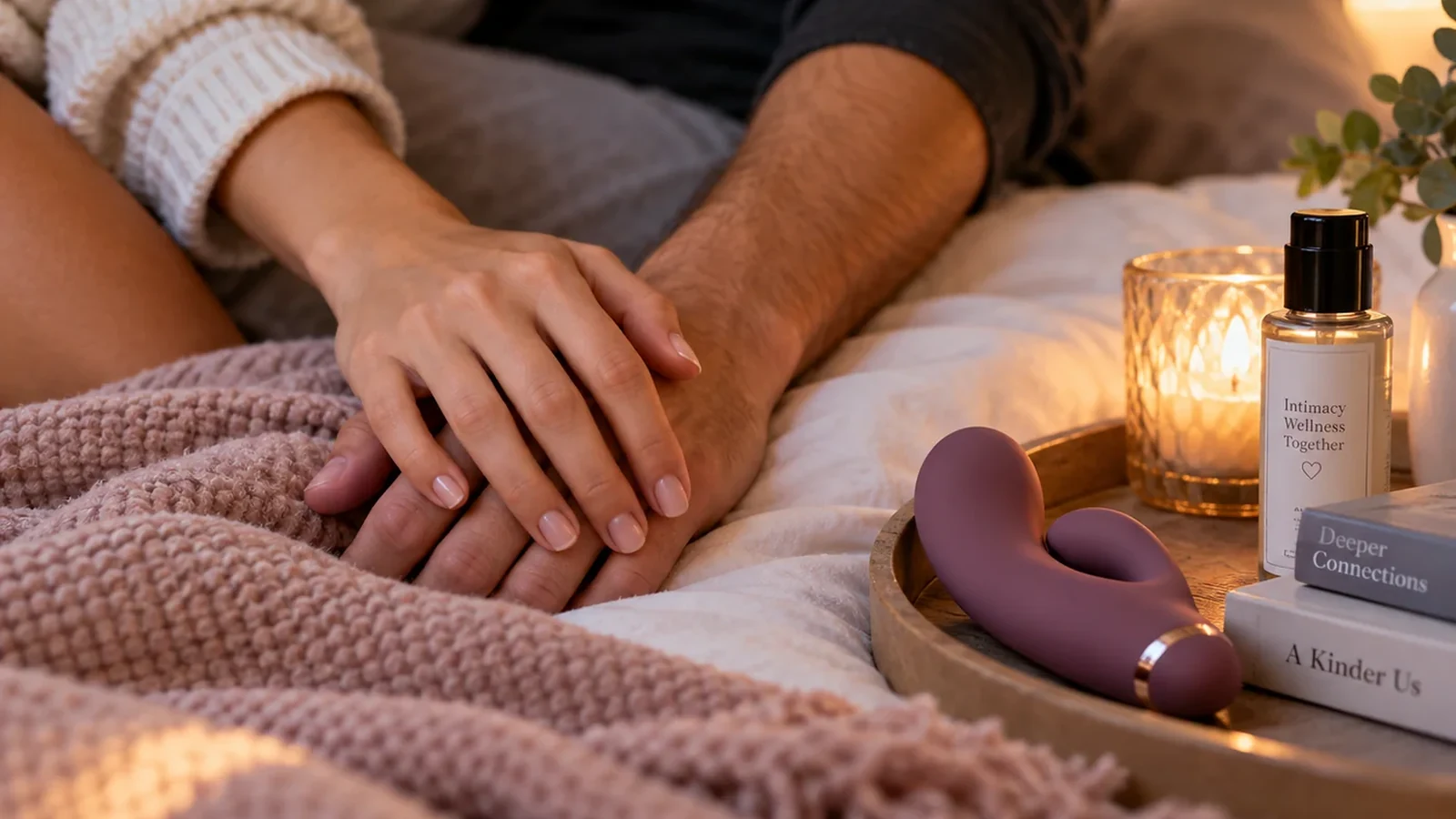 Mains d’un couple adulte dans une chambre chaleureuse